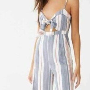 Forever 21 Striped Tie Front Women’s Cropped Wide Leg Romper/Jumpsuit